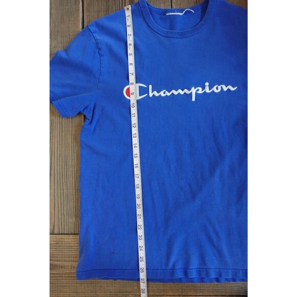 Vintage 90s Champion T Shirt Mens Medium Blue Spell Out Logo Embroidered Tee - Picture 6 of 7